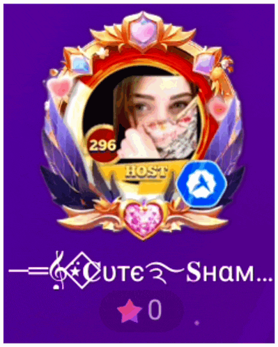a purple background with a picture of a girl and the name cute sham on it