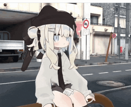 a cartoon girl is sitting on the side of the road