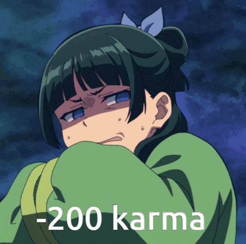 a picture of a girl with the words -200 karma on the bottom
