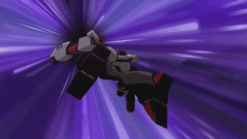 a cartoon robot is flying through a purple space