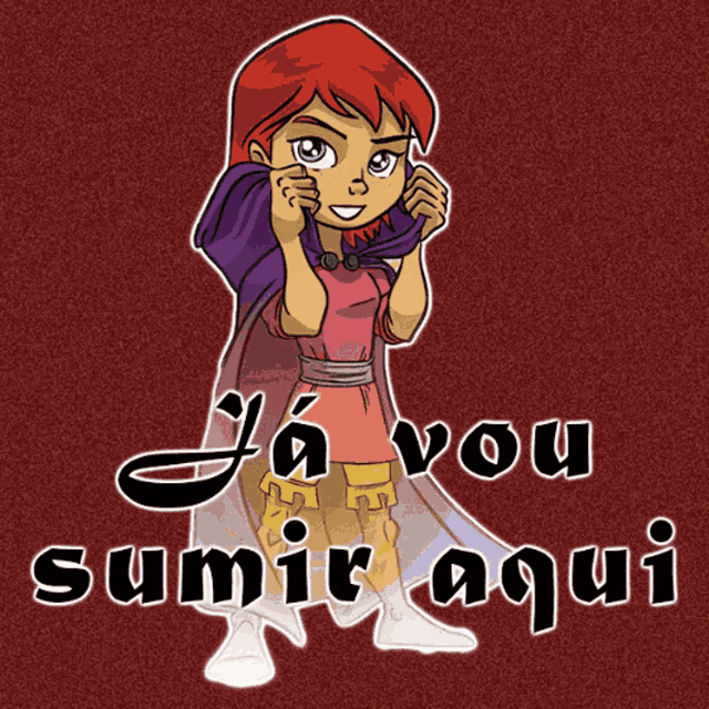 a cartoon of a girl with red hair and the words ja vou sumir aqui below her