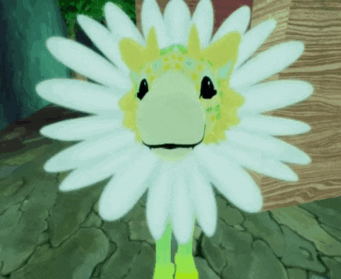 a cartoon character wearing a daisy costume is standing on a stone floor .