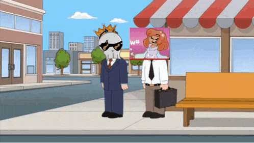 a cartoon of a man in a suit holding a sign that says wii on it