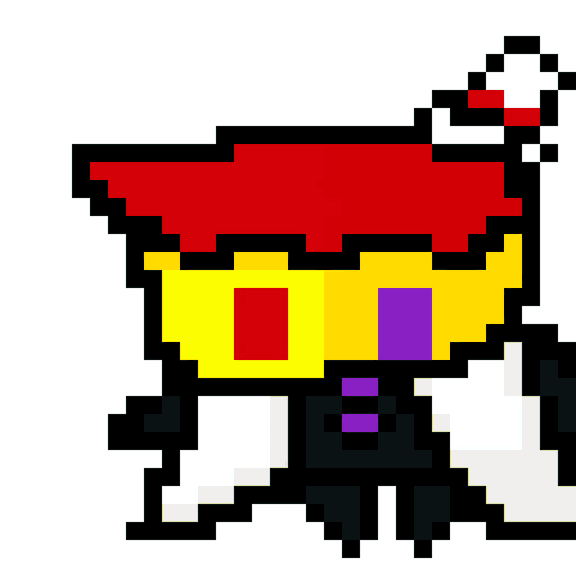 a pixel art drawing of a gun with a red , yellow , and purple stripe on the barrel .