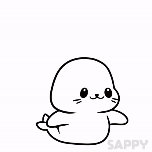a black and white drawing of a seal with the word sappy underneath it