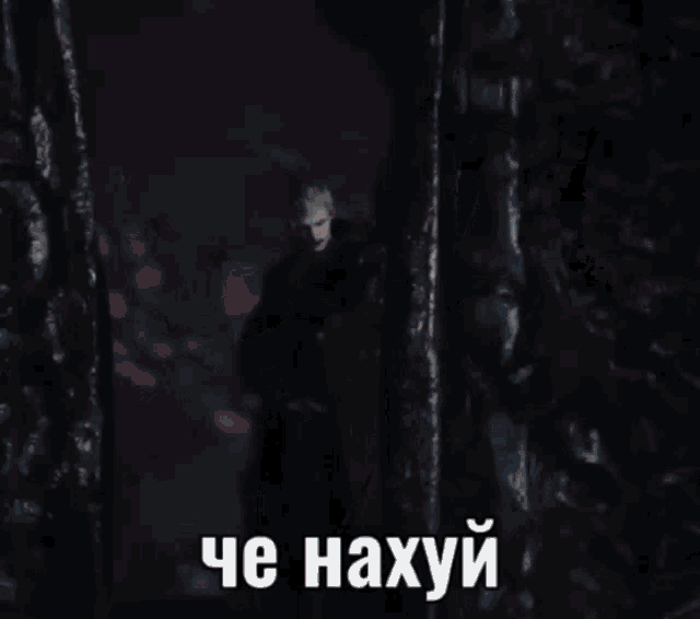 a man holding a gun in a dark room with the words " che haxyui " written on the bottom