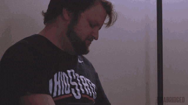 a man wearing a shirt that says ohio state