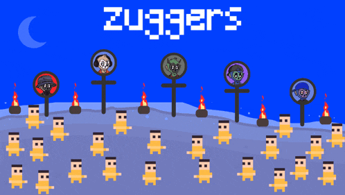 a blue background with the word zuggers in white