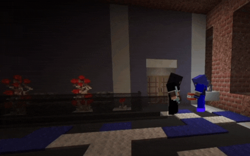 a screenshot of a minecraft video game shows a person in a black outfit