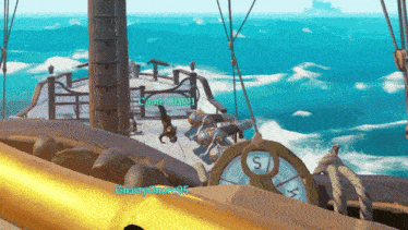 a screenshot of a video game shows a pirate ship in the ocean with the name cone oh91 visible