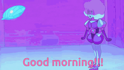 a cartoon of a woman standing next to a pearl and the words good morning