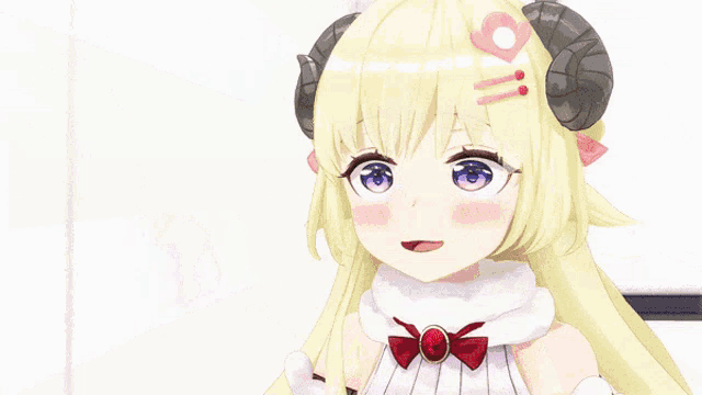 a blonde anime girl with horns and a heart on her head