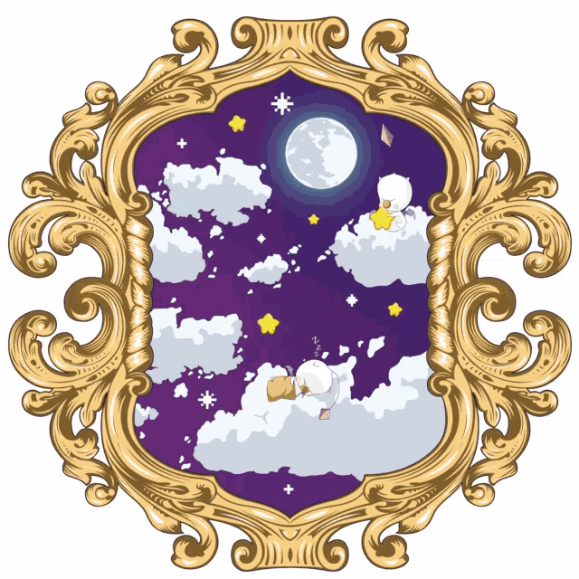 a gold frame with a picture of a moon and stars on it