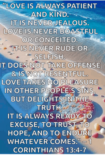 a picture of a beach with a bible verse about love