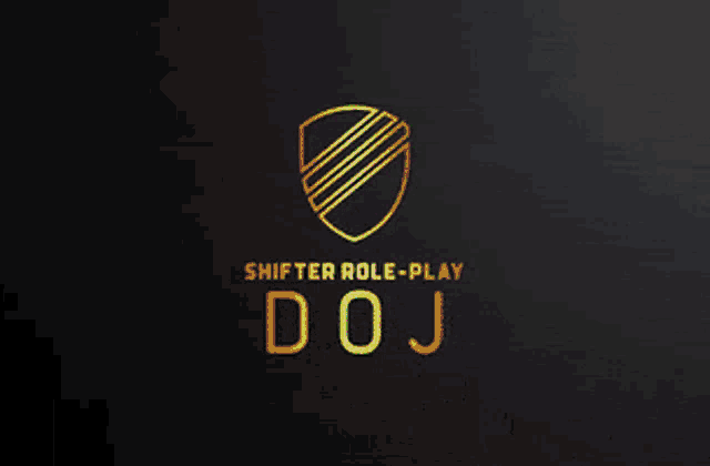 a logo for shifter role-play doj with a shield on a black background