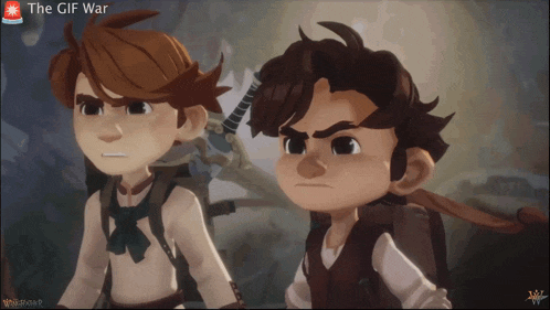 two cartoon characters standing next to each other with the words " the gif war " at the top