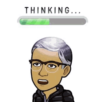 a cartoon of a man with glasses and a thinking bar .