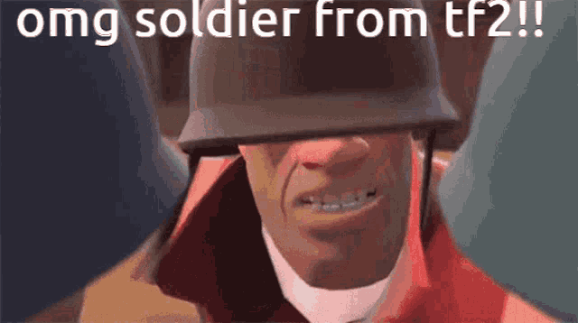 a cartoon of a soldier with the words omg soldier from tf2