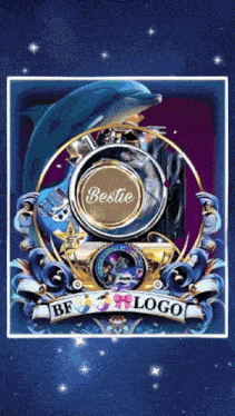 a bestie logo with a dolphin and speakers