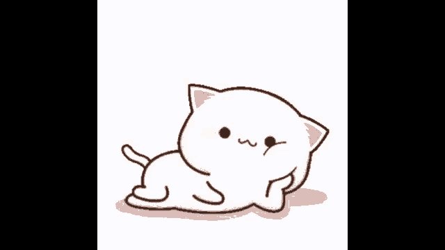 a cartoon of a white cat laying down on its back .