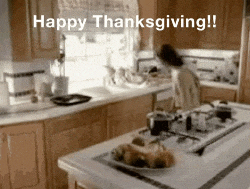 a picture of a kitchen with the words happy thanksgiving below it