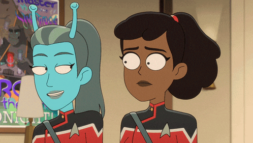 two cartoon characters standing next to each other with a poster behind them that says master
