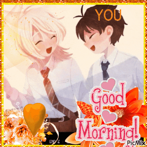 a picture of a boy and a girl with the words good morning on it