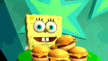a cartoon of spongebob surrounded by cheeseburgers