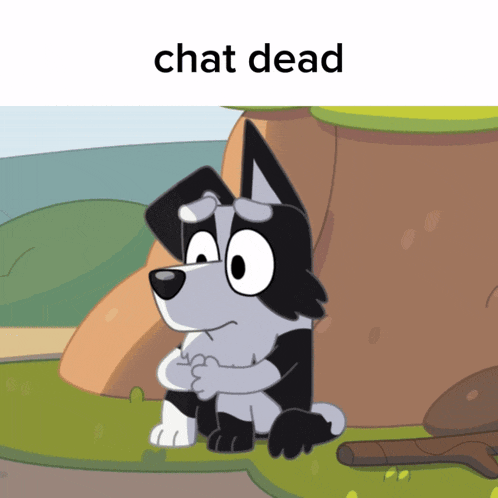 a cartoon of a dog with the words chat dead below it