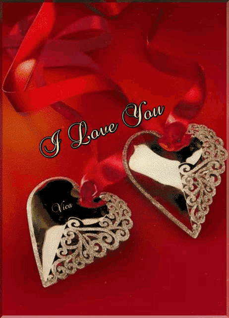 a greeting card with two hearts and the words i love you