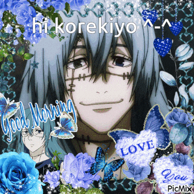 a collage of flowers and butterflies with the words hi korekiyo
