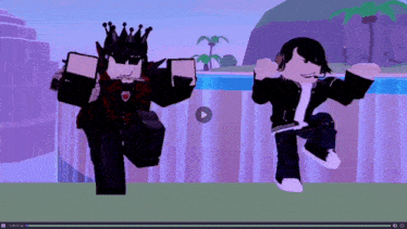 a video of two roblox characters dancing with a play button at the bottom