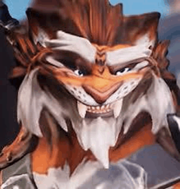 a close up of a cartoon lion with a beard and teeth .