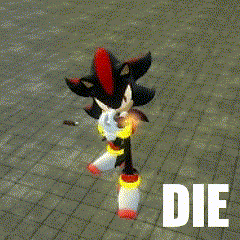 a picture of shadow the hedgehog with the word die in the bottom right corner