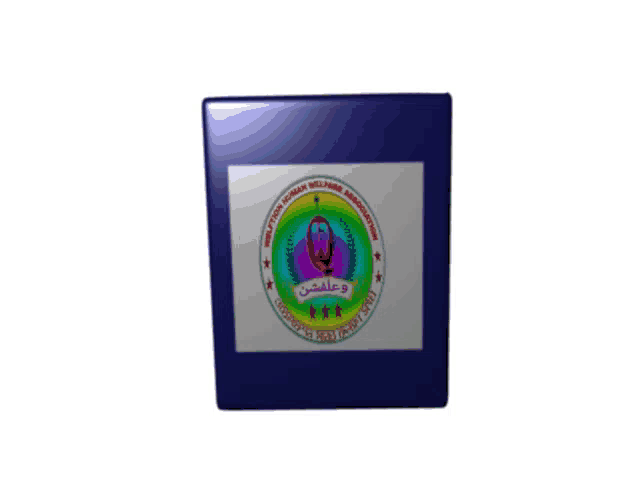 a military human welfare association logo is on a blue item