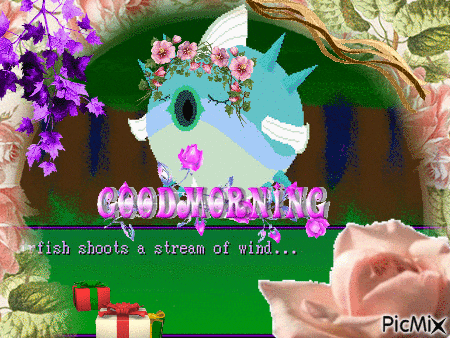 a picture of a fish with flowers on it and the words good morning