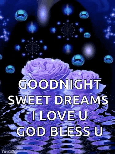 a goodnight sweet dreams i love u god bless u message with purple roses