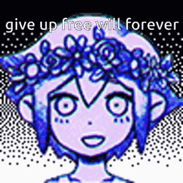 a pixel art of a girl with a crown of flowers on her head .