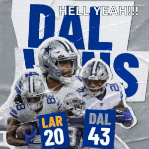 a poster for the dallas cowboys with three players holding up signs