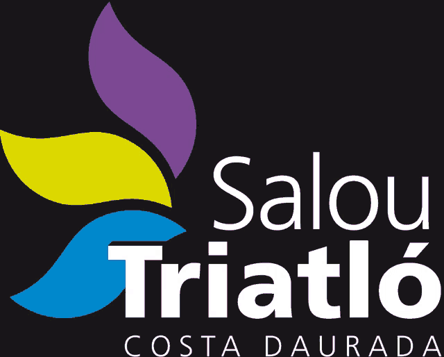a logo for salou triathlon costa daurada with a blue yellow and purple leaf