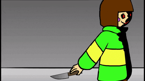 a cartoon character is holding a knife in his hand