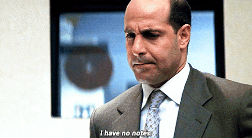 a bald man in a suit and tie is saying i have no notes