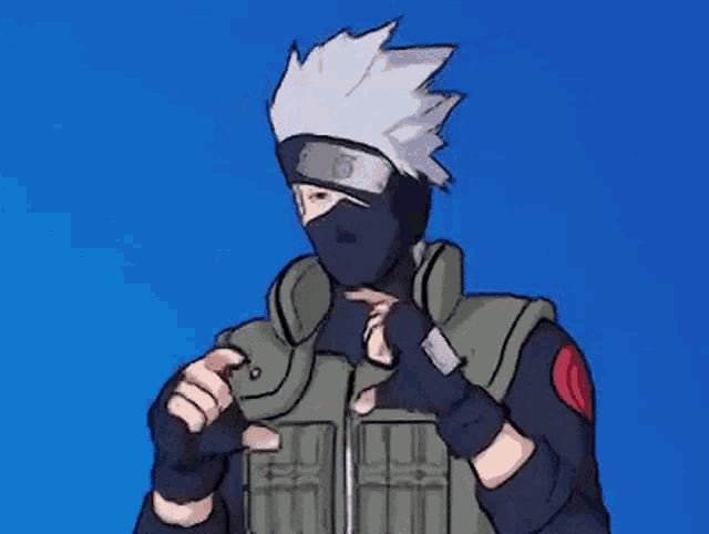 kakashi hatake from naruto is wearing a mask and holding a knife in his hand .