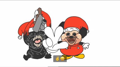 a cartoon drawing of mickey mouse and venom giving the peace sign