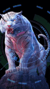 a white tiger is surrounded by a circle of numbers