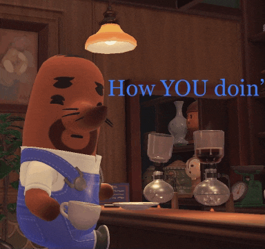 a cartoon character holding a cup with the words how you doin ' on the bottom
