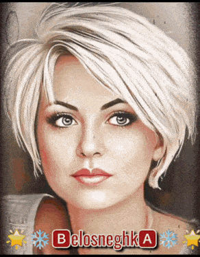a drawing of a woman with the name belosnegka on the bottom
