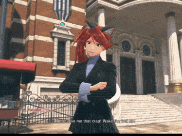 a video game character says " don 't give me that crap ! wake the hell up ! "