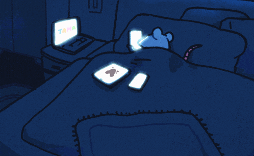 a cartoon drawing of a mouse sleeping in a bed