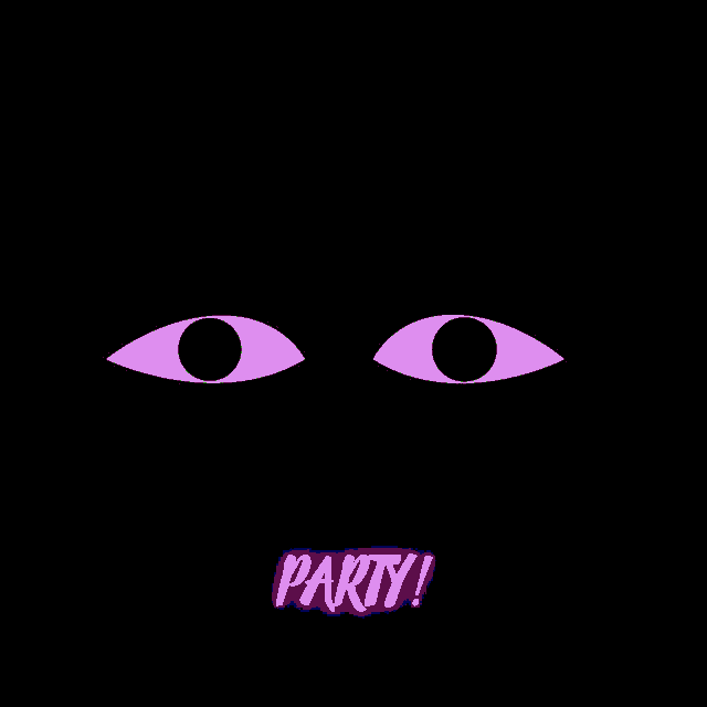 two eyes with green rays coming out of them and the word party underneath